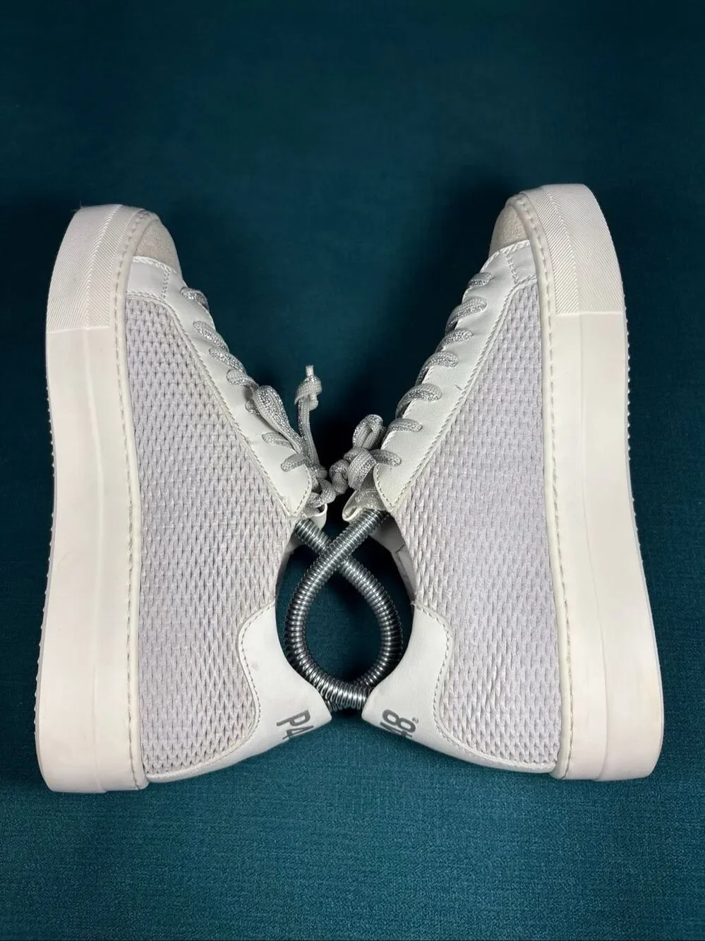P448 Womens Size 37 EU US 7 White Woven Leather Low Top Platform Sneakers Italy